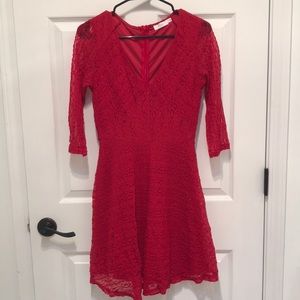 3/4 red, lace skater dress. Medium